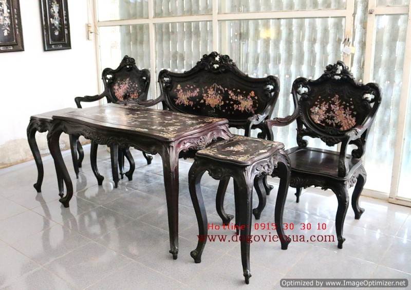 ĐỒ CỔ - ĐỒ XƯA ĐẶC BIỆT BÀN GHẾ KIỂU PHÁP - BỘ LU Y (Louis) XƯA CẨN ỐC ĐẸP