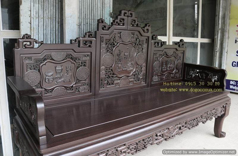 Bộ Bàn Ghế Trường Kỷ Đục Chạm Tứ Diện Tích Thư Đồ