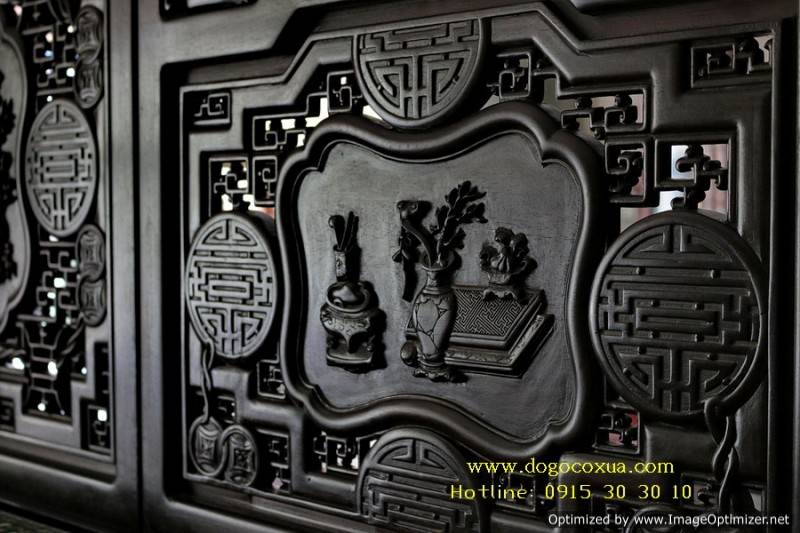 Bộ Bàn Ghế Trường Kỷ Đục Chạm Tứ Diện Tích Thư Đồ