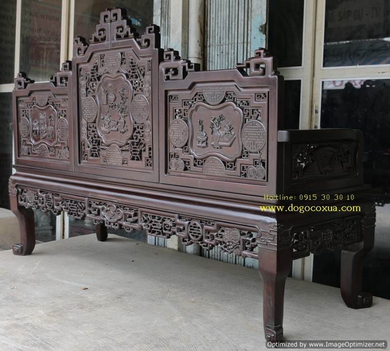 Bộ Bàn Ghế Trường Kỷ Đục Chạm Tứ Diện Tích Thư Đồ