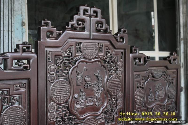 Bộ Bàn Ghế Trường Kỷ Đục Chạm Tứ Diện Tích Thư Đồ
