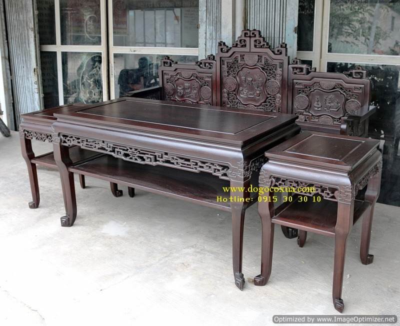 Bộ Bàn Ghế Trường Kỷ Đục Chạm Tứ Diện Tích Thư Đồ