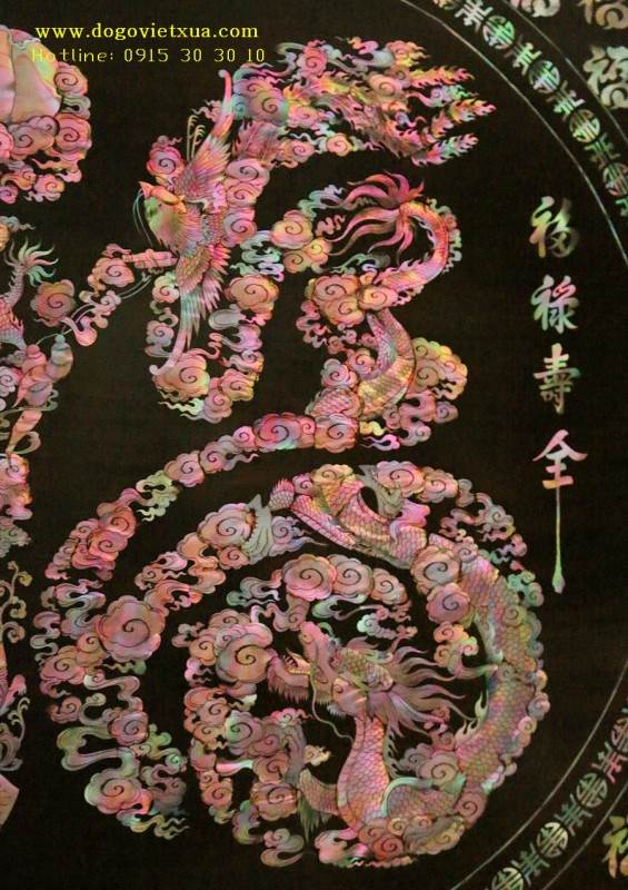 TRANH GỖ ĐẸP TREO PHÒNG KHÁCH [ BÁCH PHÚC - BÁCH LỘC - BÁCH THỌ ] KHẢM ỐC ĐỎ