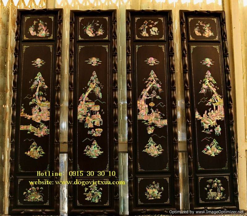 Tranh Gỗ Cẩn Ốc TRANH GỖ KHẢM ỐC ĐẸP - BỘ TRANH CẦM KỲ THI HỌA CẨN ỐC ĐỎ