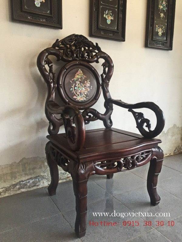 BÀN GHẾ PHÒNG KHÁCH CHẠM CHIM TRÚC, CẨN ỐC GỖ GỤ