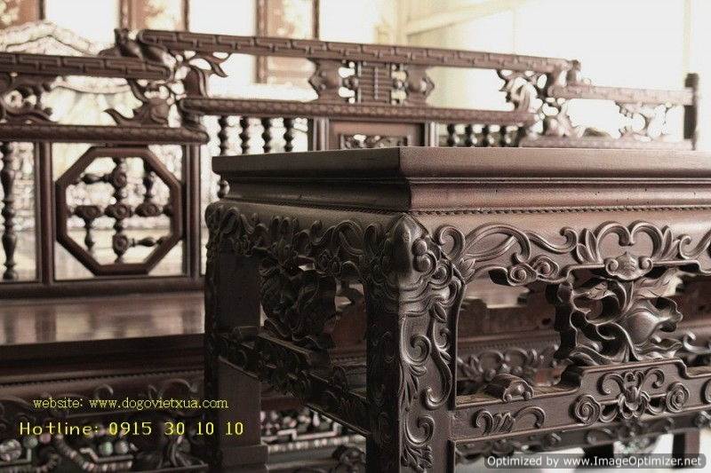BỘ BÀN GHẾ TRƯỜNG KỶ HUẾ - CHẠM DẮT 4 MẶT RẤT ĐẸP, SẮC và SÂU