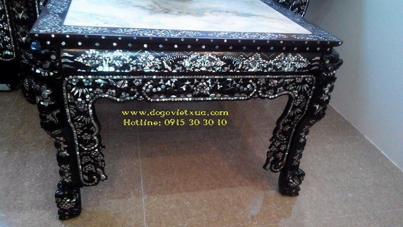 BỘ BÀN TRUNG ĐƯỜNG CẨN [KHẢM] ỐC, MẶT ĐÁ TÀU
