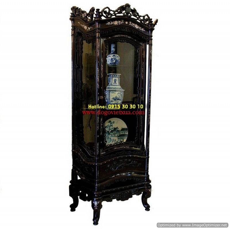 TỦ BÀY ĐỒ GỖ GỤ CẨN ỐC ĐỎ LỬA TÍCH MAI HÓA LONG